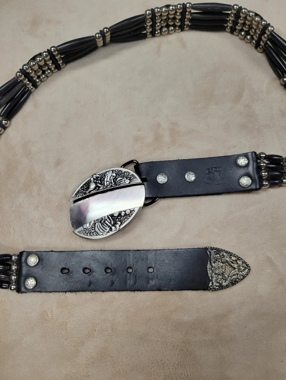 Cactus Mountain Nashville Handcrafted Beaded Bone Belt | Vintage Western 38
